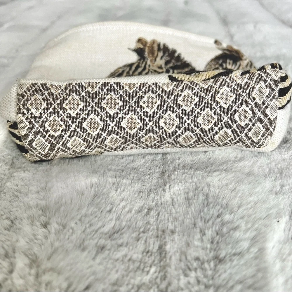 IOSIS Woven Tapestry Zebra Small Bag Made in France Chic Make Up Organizer